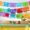 Cinco de Mayo Plastic Papel Picado Banner(4 pack with 8 Multicolor Plastic Flags per Banner), Mexican Party Banners for Fiesta Party Decorations, Dia Muertos Decor